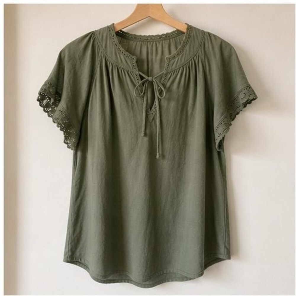 Olive Tie Neck Blouse